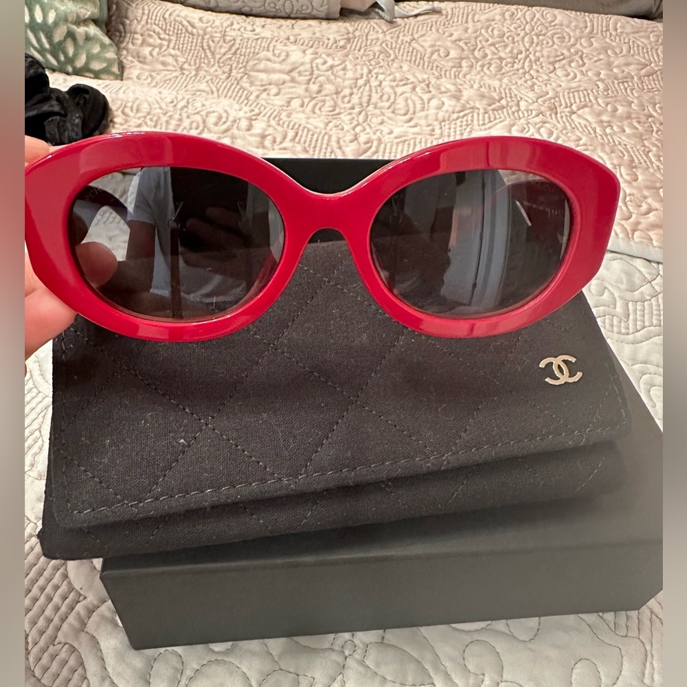 Red Chanel sunglasses